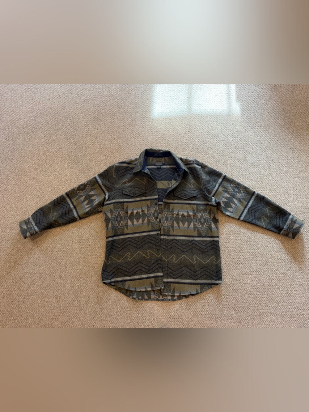 Pendleton Olive and Gray Geometric Zip-Up Sweater